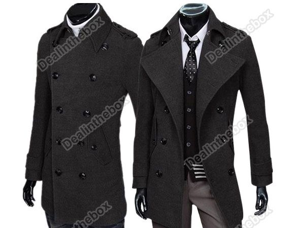 Mens Cowl Collar Trendy Slim Double Breasted Coat Jacket Outerwear 