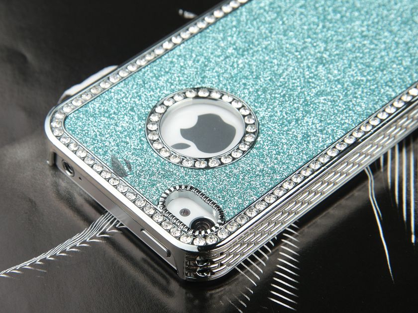   Rhinestone Chrome Back Case Cover For iPhone 4 4S 4G w Film  