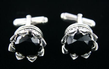 King Baby Studio 13mm Crown Black Onyx Cufflinks 925  