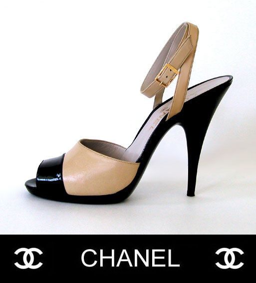 725 CHANEL Ankle Strape Two Tone SANDALS / HEELS * FR 40 / US 8.5   9 