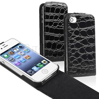 Crocodile Leather Case+Privacy Protector for iPhone 4 4S G  