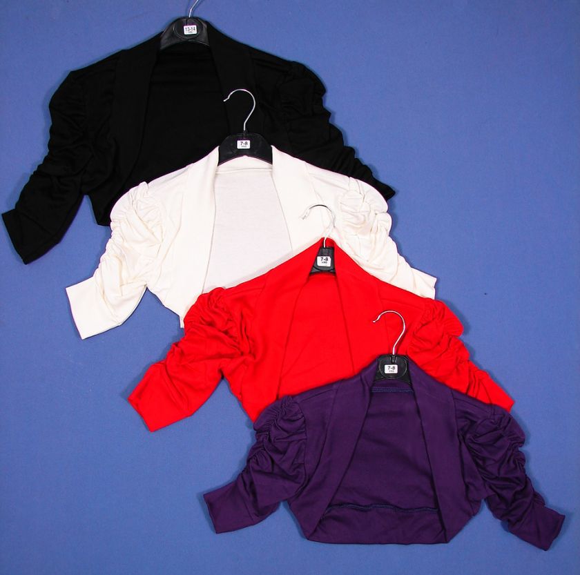 Girls Winter Colours Ruche Sleeve Plain Bolero Shrug  