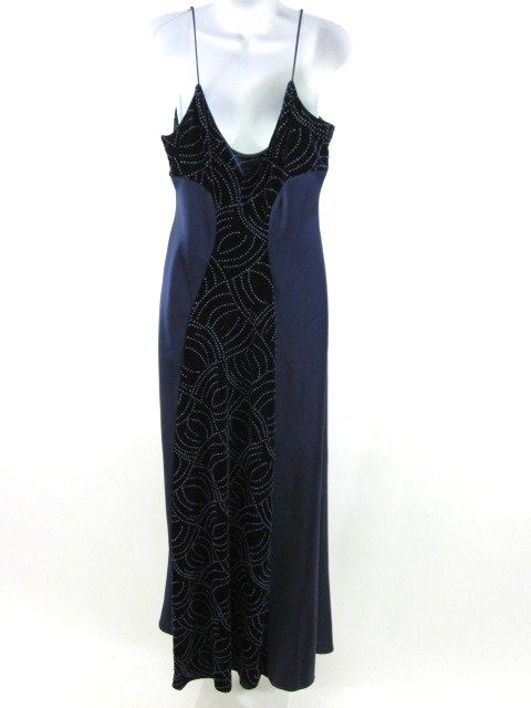 DE LARU Navy Velvet Beaded Long Formal Gown Dress Sz L  