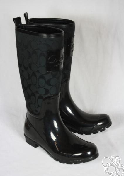   Pearl 12CM Signature Black Shiny Rubber Rainboots Rain Boots New A7314