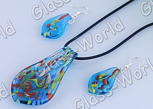 24sets Mix Leaf Lampwork Glass Pendant Necklace+Earring  