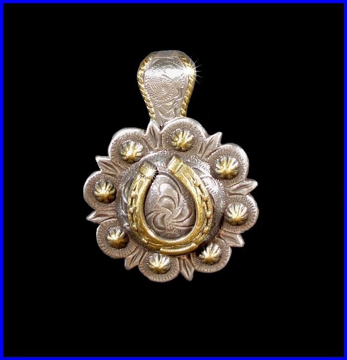 Western Cowgirl/Cowboy Gold Horseshoe Concho Pendant  