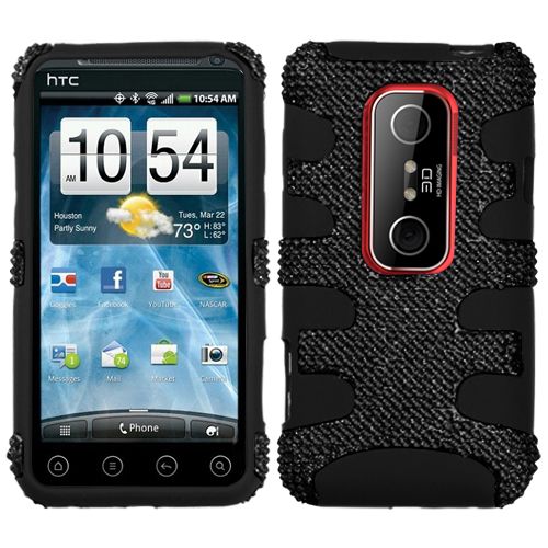 HTC EVO 3D SPRINT PCS DUAL LAYER SILICONE+RHINESTONE HYBRID CASE BLACK 