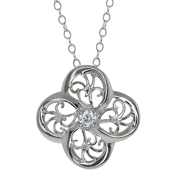 Round VS White Diamond Solid 10K White Gold Pendant With 18 Gold 