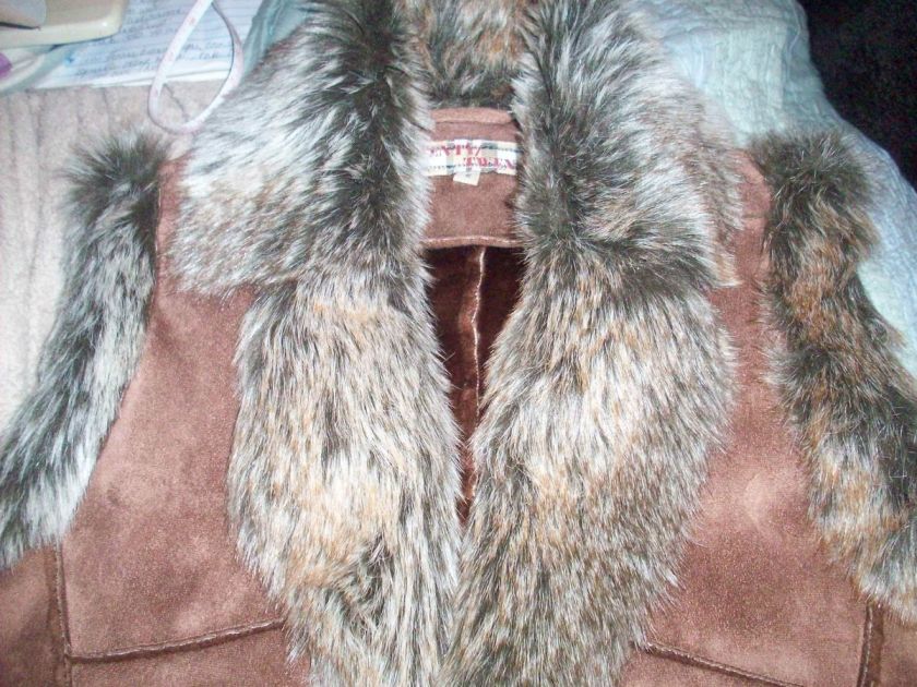 Womans Juniors S Small Syn.Suede & Fur Vest Jacket NEW Chocolate Brown 