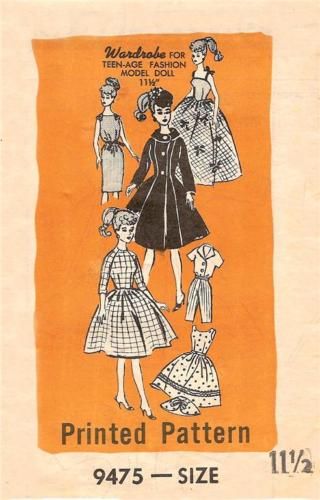 VINTAGE MAIL ORDER 11.5 BARBIE DOLL PATTERN #9475  