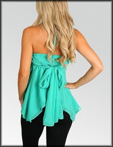 Adorable Jade Green Chiffon HALTER Top S, M, L  