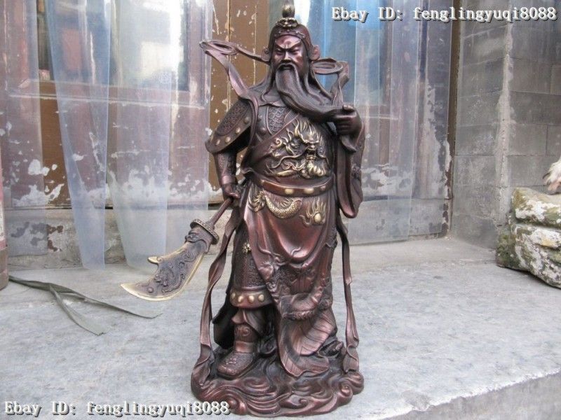 chinese pure red bronze dragon guan gong warrior statue returns 