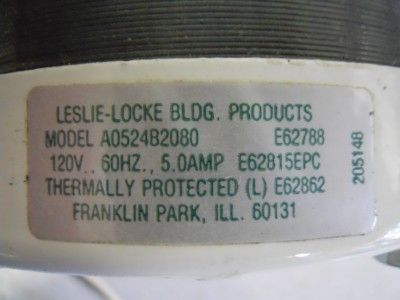 LESLIE LOCKE MOTOR MODEL A0542B2080 E62788 E62815EPC  