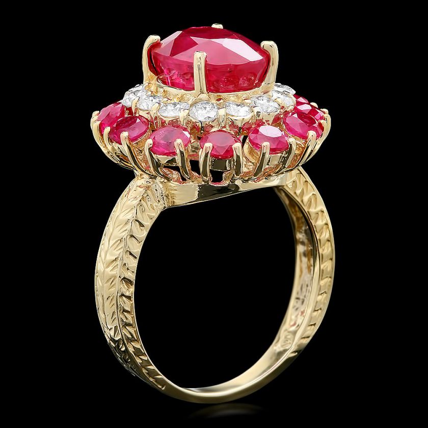 8250 CERTIFIED 14K YELLOW GOLD 7CT RUBY 0.90CT DIAMOND RING + NO 