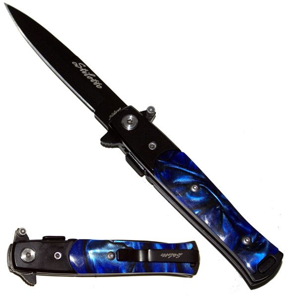 Blue Marble Spring Assisted Opening Pocket Knife