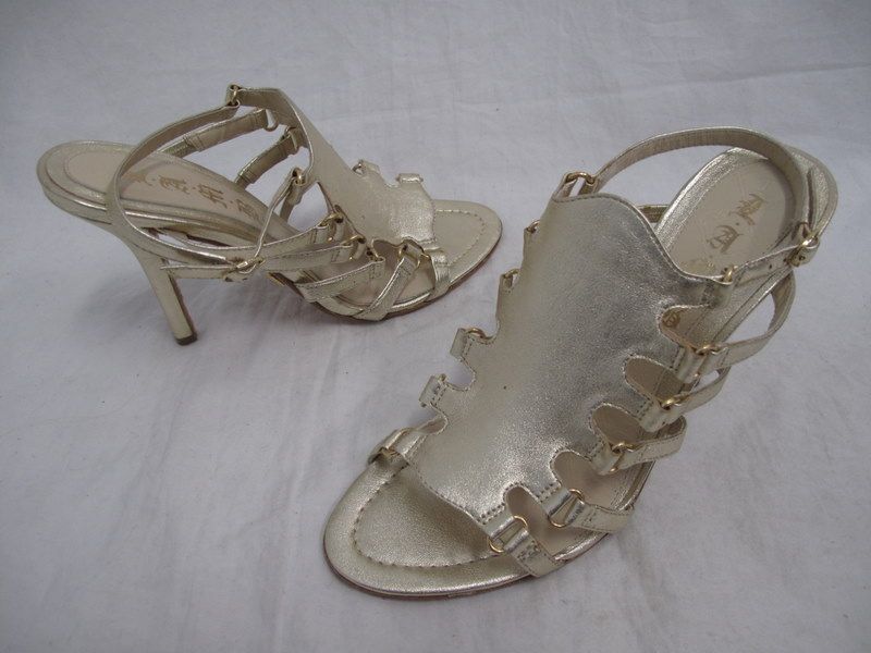 Shoes Gold Leather High Heel Sandals sz 8  