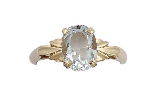 ELEGANT AQUAMARINE 14K YELLOW GOLD RING MODERN  