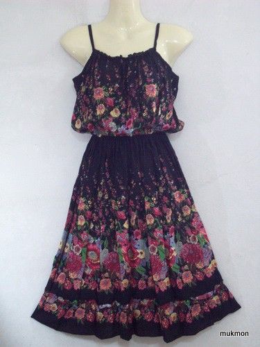 New Lovely Floral Casual Sundress Medium Dress Skirt Black,Free Size 