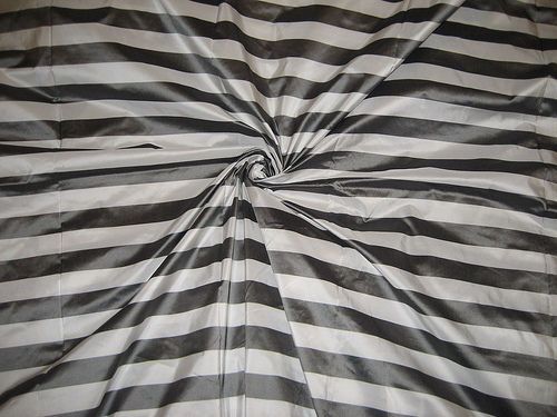 Dark Silver & White Stripes 54 SILK TAFFETA FABRIC  