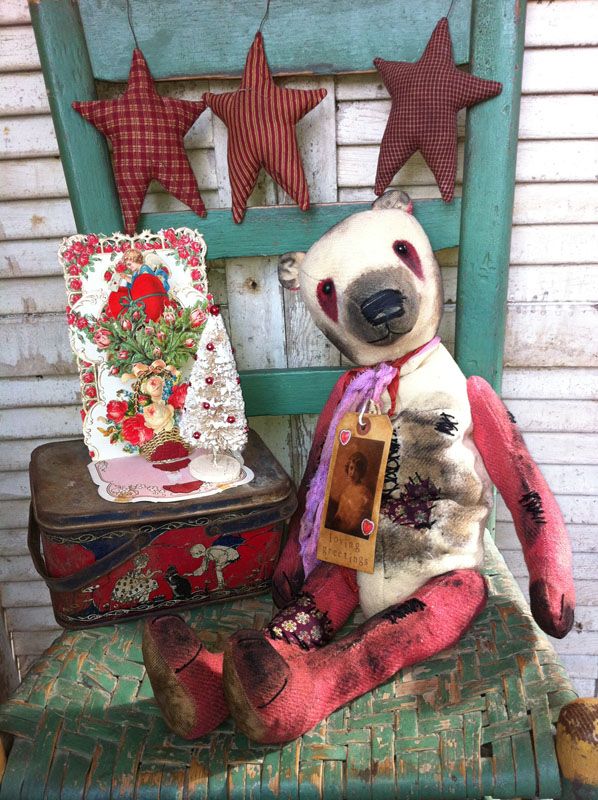 Primitive 20 Valentine Panda Karen Brady Bears Studio TDIPT VERY worn 