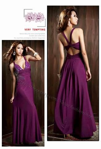   Cut Deep V Neck Backless Ruched Beaded Evening Gown Party Long Dress