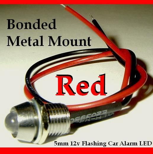 12v RED Flashing Dummy Fake Car Alarm LED Light Dash Mount metal 