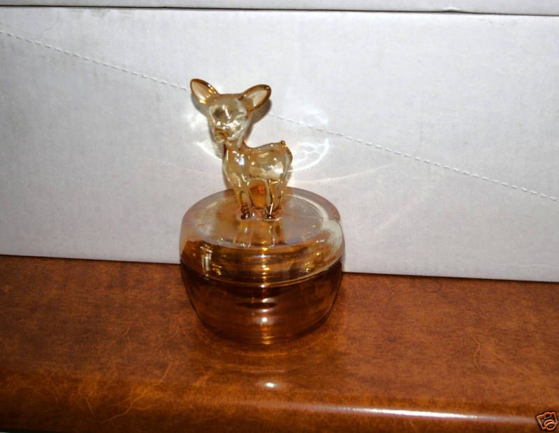 Deer, Bambi Powder Jar, Depression Glass  