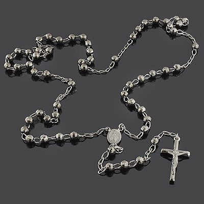 Black Sterling Silver Rosary Beads   Diamond Cut  