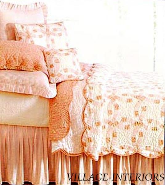 BRIGHTON PINK PEACH WHITE TICKING STRIPE KING BEDSKIRT  WILLIAMSBURG 