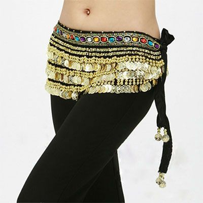 248 Jingly Gold Coins and Single Layer Rhinestone Belly Dance Waist 