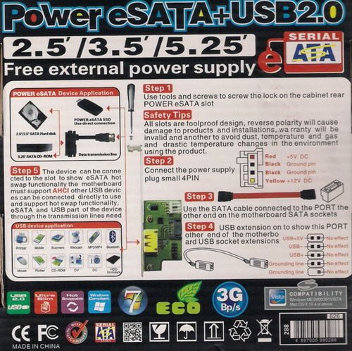 Power over ESATA to sata/USB 2 adapter converter cable  