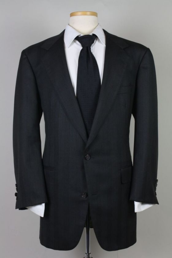 Southwick Black Pinstripe Wool 2pc Business Suit 42 L  