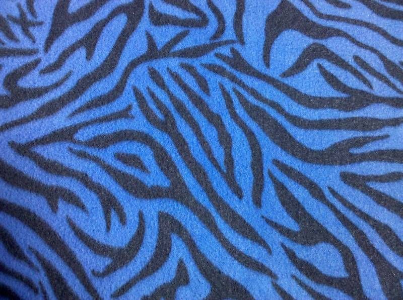 Black & dark blue zebra print fleece fabric by the yard  