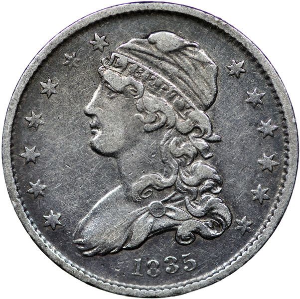 1835 BUST QUARTER SILVER COIN XF NICE  