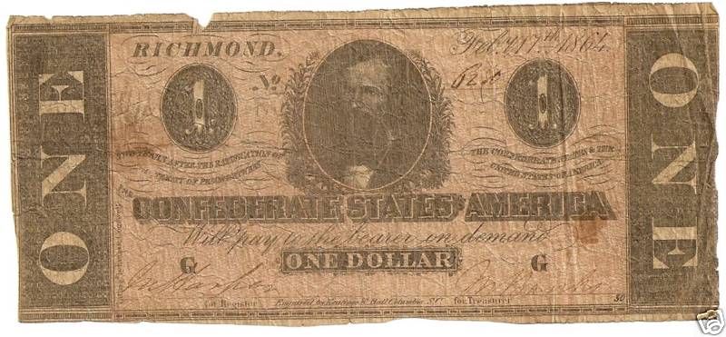 1864 $1.00 CONFEDERATE STATES AMERICA BILL (6363PMB)  