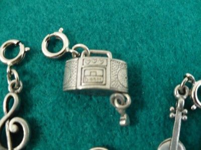   3D Silver Tone Dangle Guitar CD Musical Note Boom Box Charm lot  