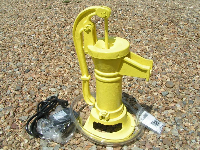 GARDEN Cast Iron Water Well Hand Pump COMPLETE FOUNTAIN set YELLOW 