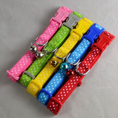 Lot 5 Wholesale Cat Puppy Buckle Dot Nylon COLLAR w/ Bell SZ S  