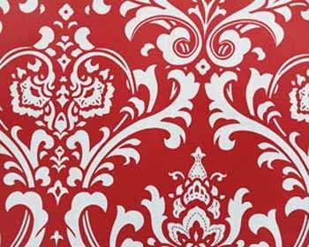 DAMASK TABLE RUNNER WHITE ON RED 48 LINEN  