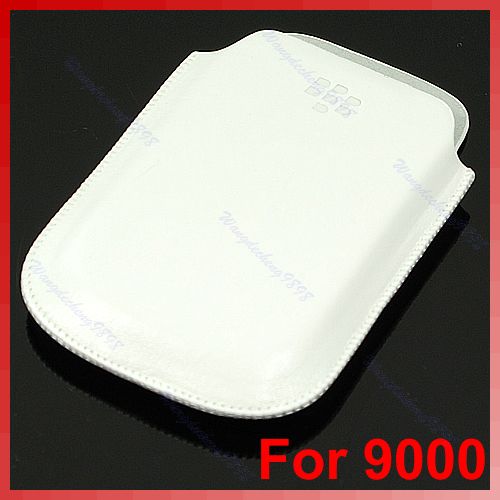 White Leather Pocket Case Pouch f Blackberry Bold 9000  