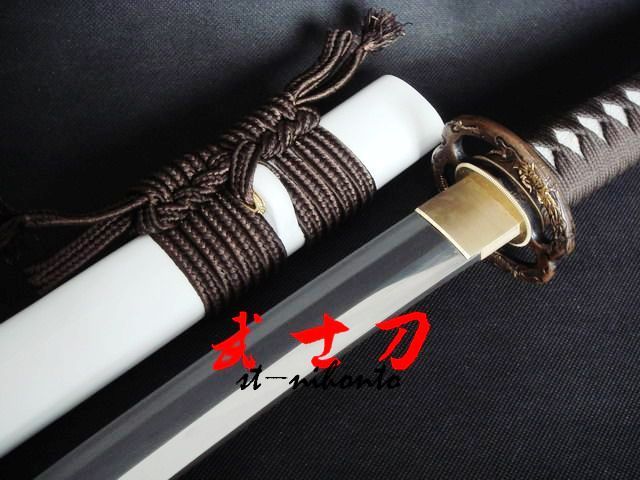   white japanese katana 9260 spring steel blade muashi tsuba razor sharp