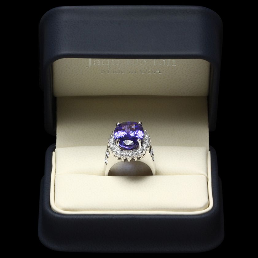 52600 CERTIFIED 18K WHITE GOLD 14.00CT TANZANITE 1.50CT DIAMOND RING 