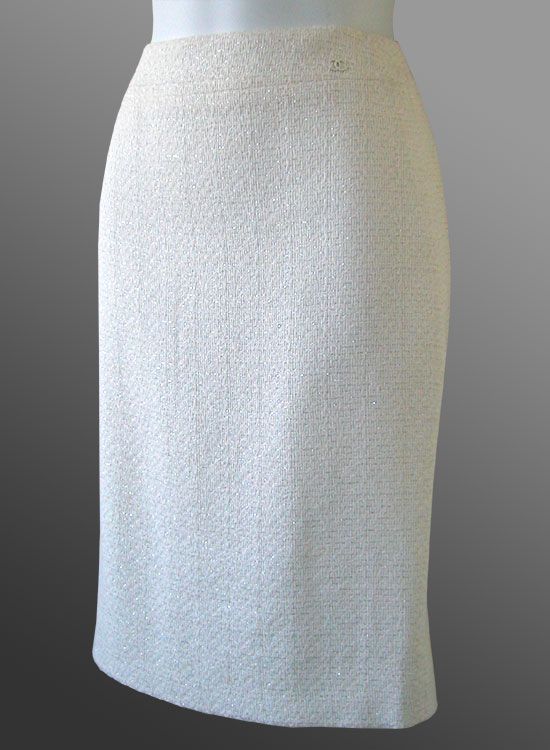 1,685 CHANEL 09 White Metallic Boucle Pencil SKIRT * FR 38 / US 2   4 