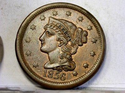 1856 AU+ BRAIDED HAIR LARGE CENT ID#S463  99C N/R   