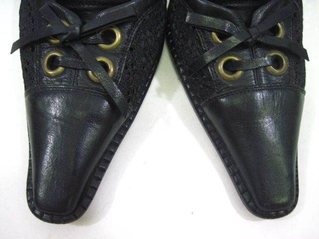 MIU MIU Black Eyelet Leather Mules Slides Heels Sz 8  