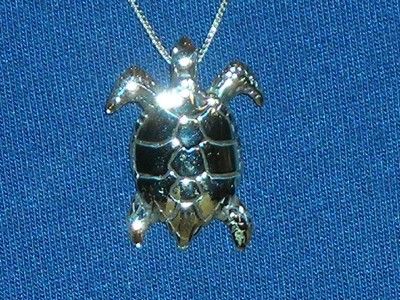 STERLING SILVER SEA TURTLE SWIMMING UP PENDANT NECKLACE  