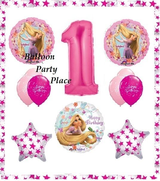   tangled FIRST 1ST birthday party balloons supplies two pink ONE  