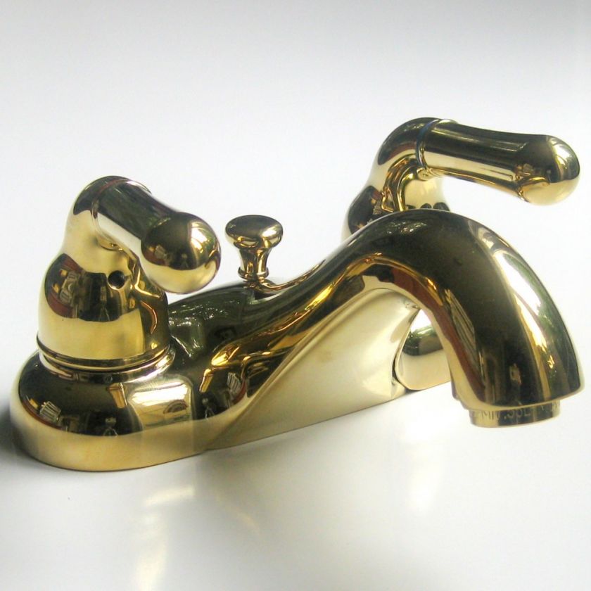 Polished Brass 4 Centerset Bathroom Faucet White Ceramic Handles 