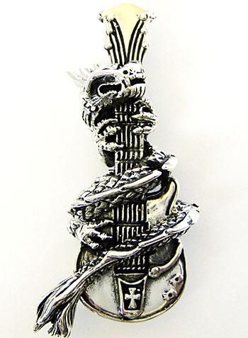 DRAGON GUITAR ROCK SOLID 925 STERLING SILVER PENDANT  