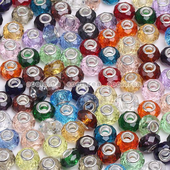 100p LOT Mix Crystal Glass Big Hole Beads Fit Bracelet  